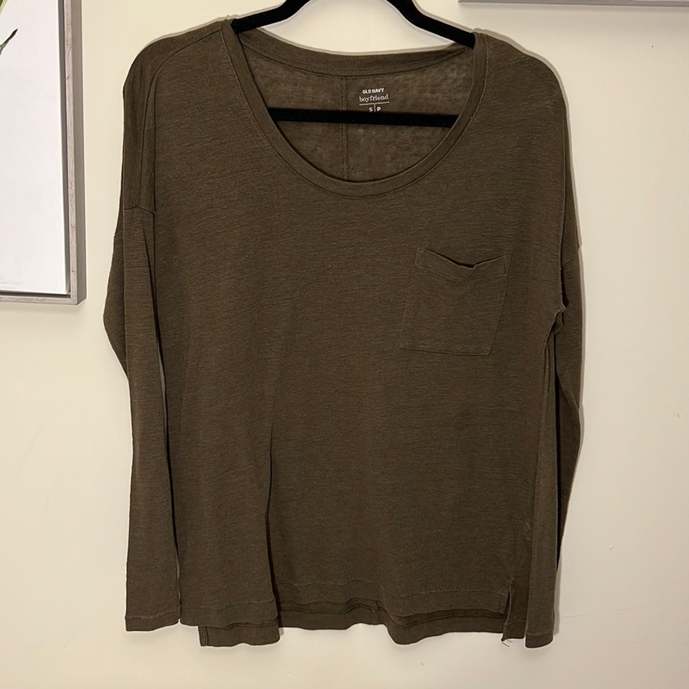 Army Green Long Sleeve Boyfriend Tee